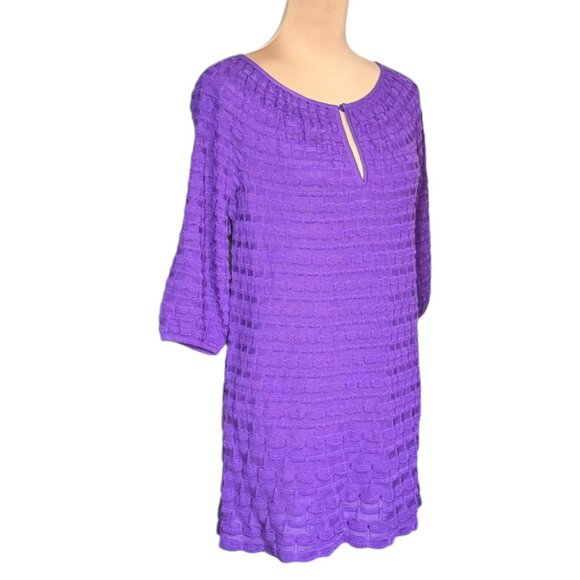 NWT MISSONI Mini Dress Sz.L Knit Purple Wool Blend Keyhole Bell Sleeve 70s Boho - Picture 4 of 15